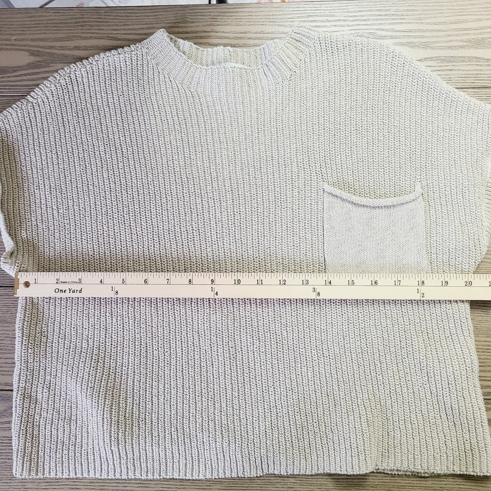 Free People Beach Freya Sweater Beige Cotton Short Sleeve Patch Pocket Top L - Picture 8 of 9